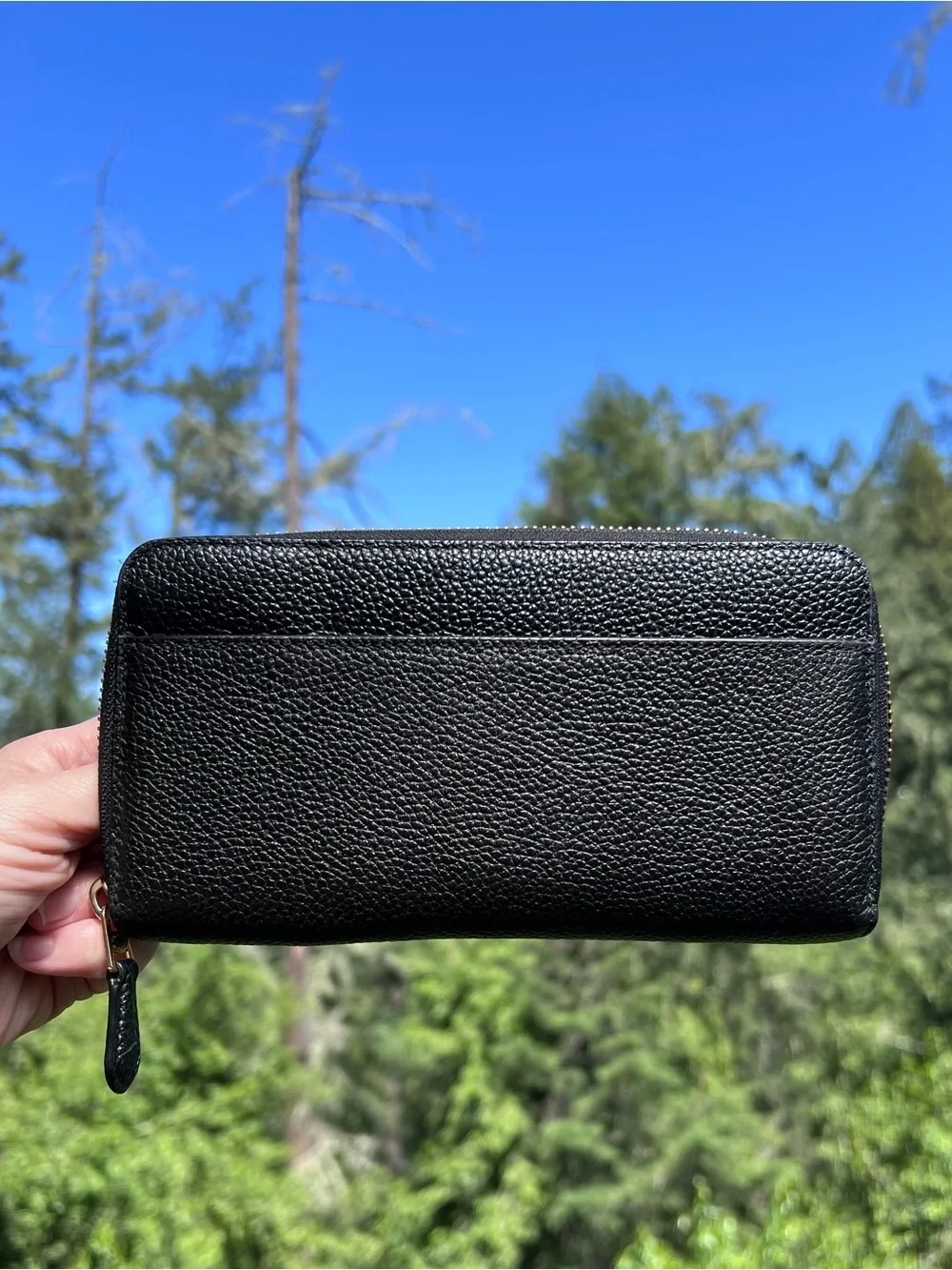 COACH Long Zip-Around Black Pebble Leather Wallet with Gold Hardware AUTHENTIC
